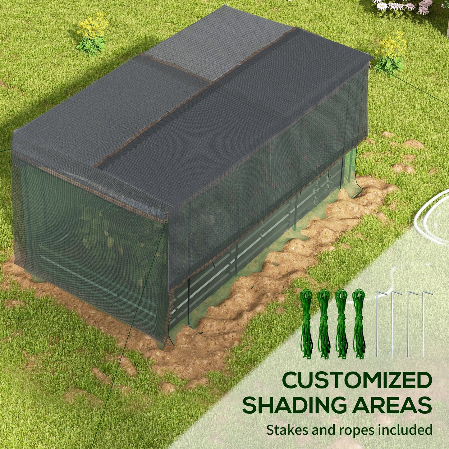 Galvanized Steel Raised Garden Bed with Crop Cage and Shade Cloth, Outdoor Planter Box - Gray 1190x360x140mm