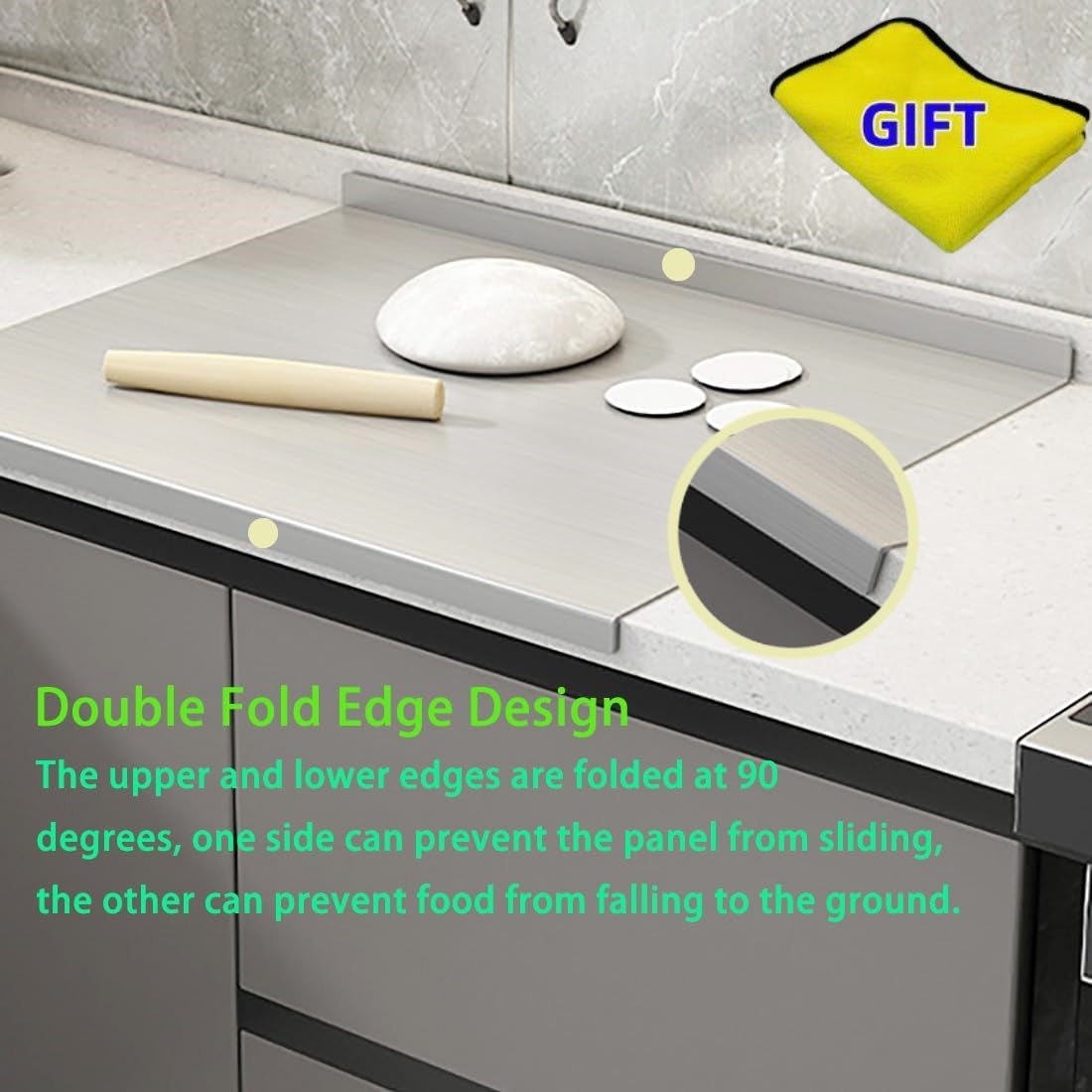 304 Stainless Steel Double-Edge Cutting Board - Non-Slip, Easy to Clean