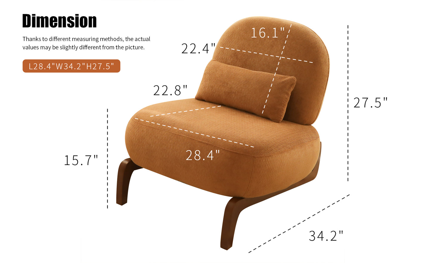 Cozy Armless Accent Chair with Solid Wood Legs - Caramel