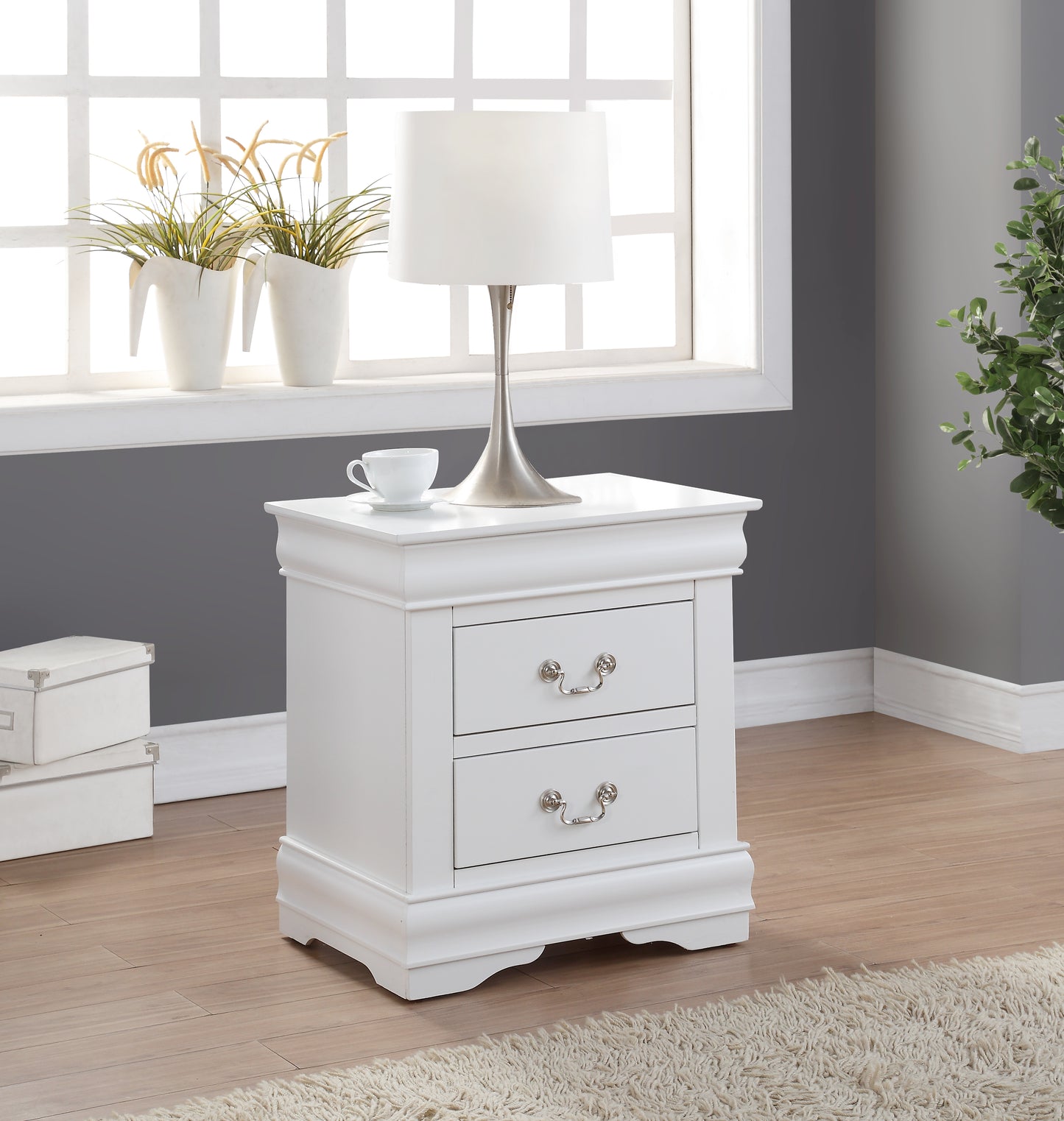 White Finish Nightstand with 2 Drawers - Modern Design