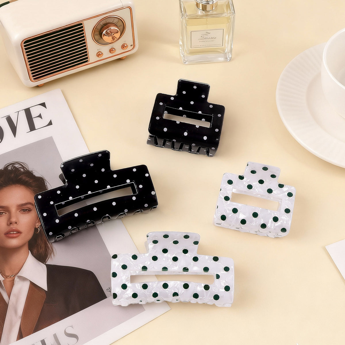 Elegant Polka Dot Hair Clip for Women - Updo Shark Clip