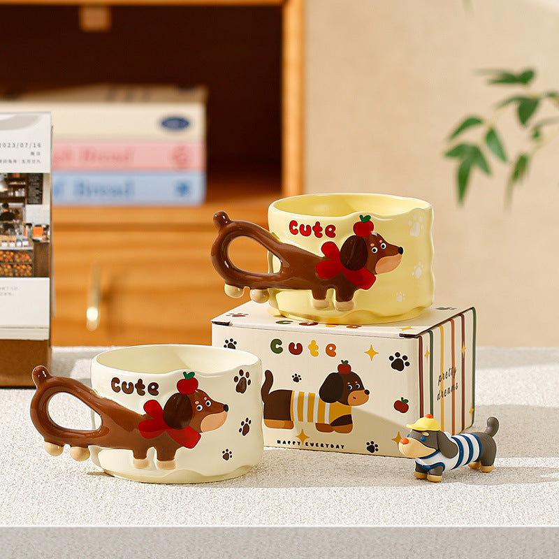 Dog Cartoon Mug Sausage Puppy Ceramic Cup - 380ml, Cute Pet Drinkware
