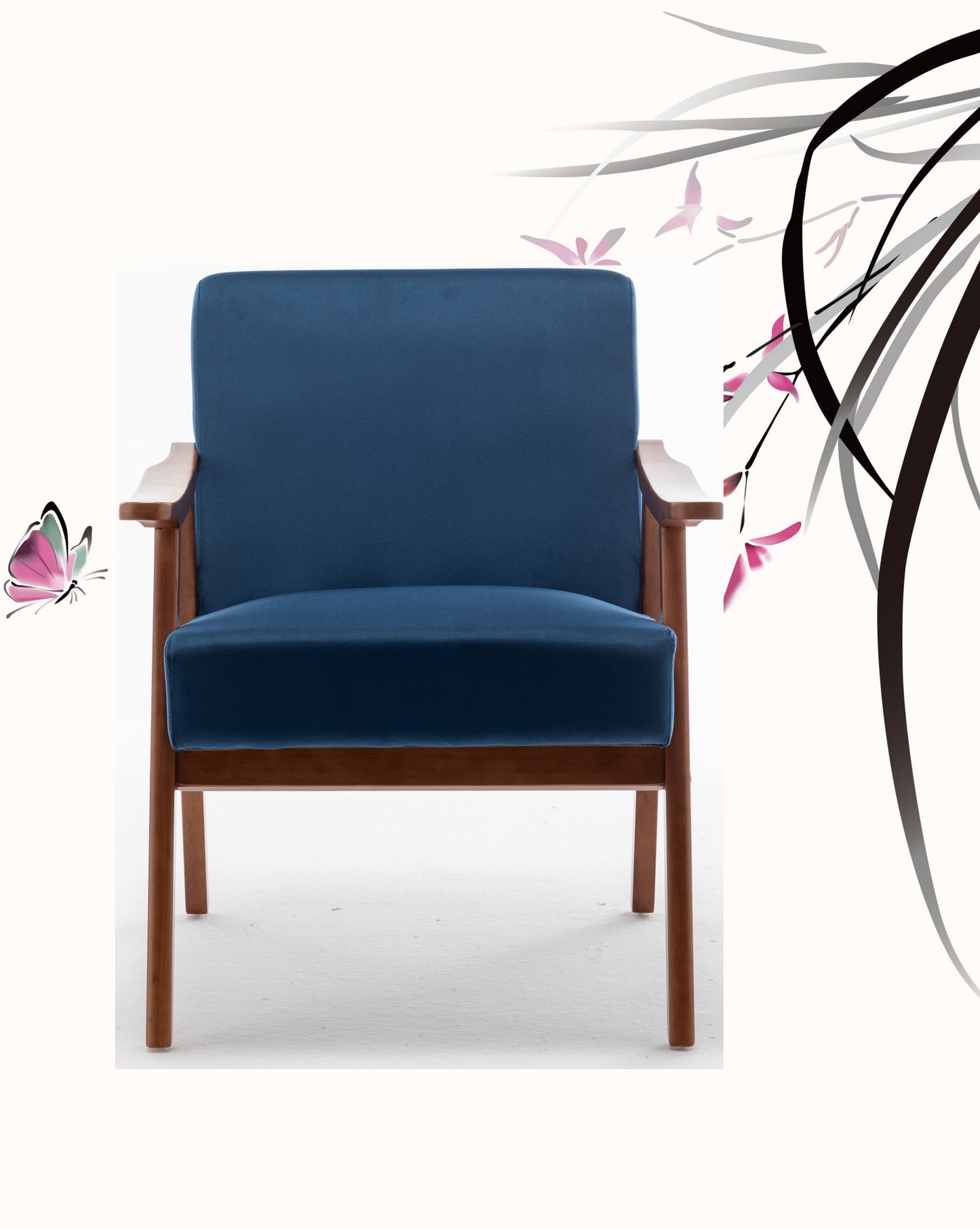Accent Chair With Velvet Upholstery And Solid Wood Frame, Classic