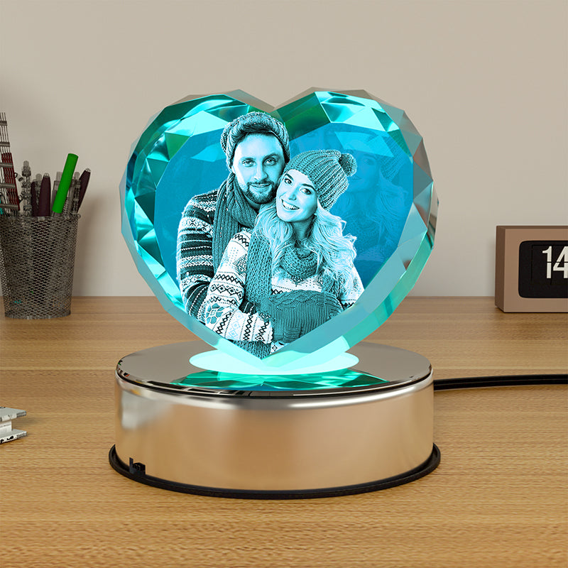 LED Light Base for 3D Crystal Displays - Wooden, Rotating & Color Options