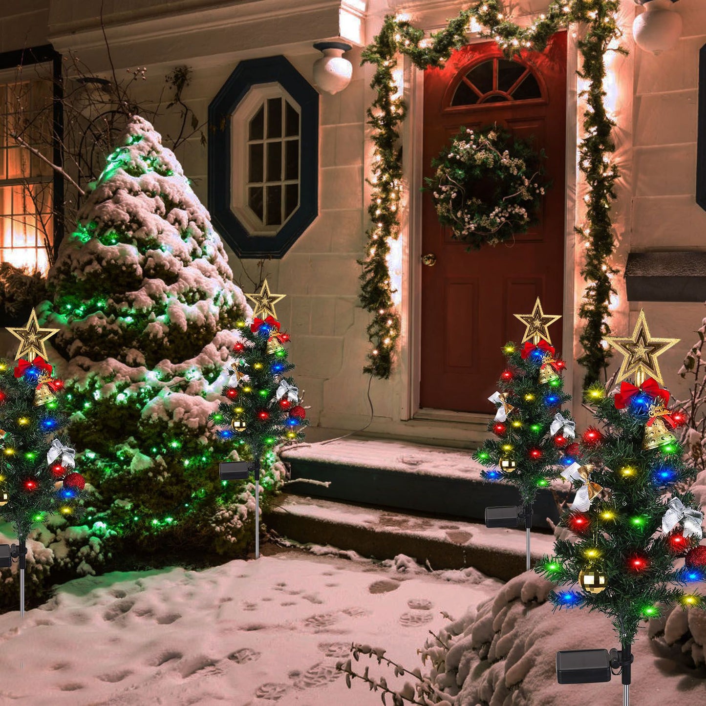 Solar Christmas Tree Lights - 4 Pack 20 LEDs Garden Decoration
