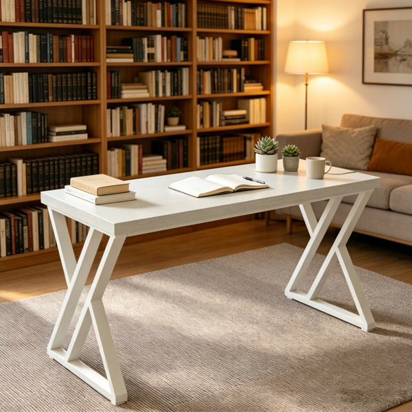 Industrial Writing Desk with Rustic Wood Top and Z-Shaped Legs