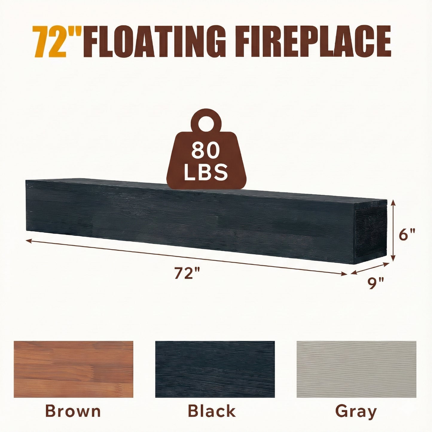 72 Rustic Wood Fireplace Mantel,Wall-Mounted & Floating Shelf For