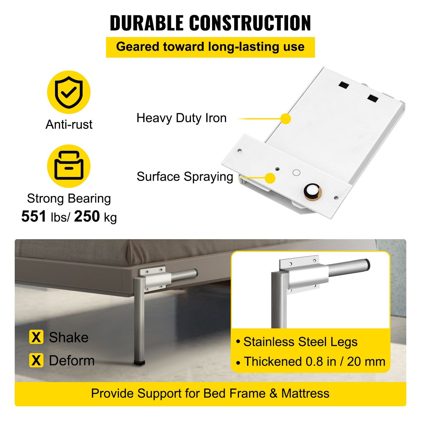 Heavy Duty Wall Bed Support Springs Kit for Queen & Twin Size Horizontal Murphy Bed - White
