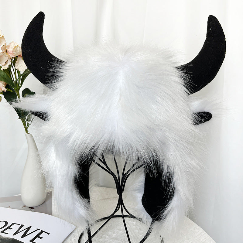 Winter Horn Earmuffs Hat - Thick Woolen Cap for Warmth & Style