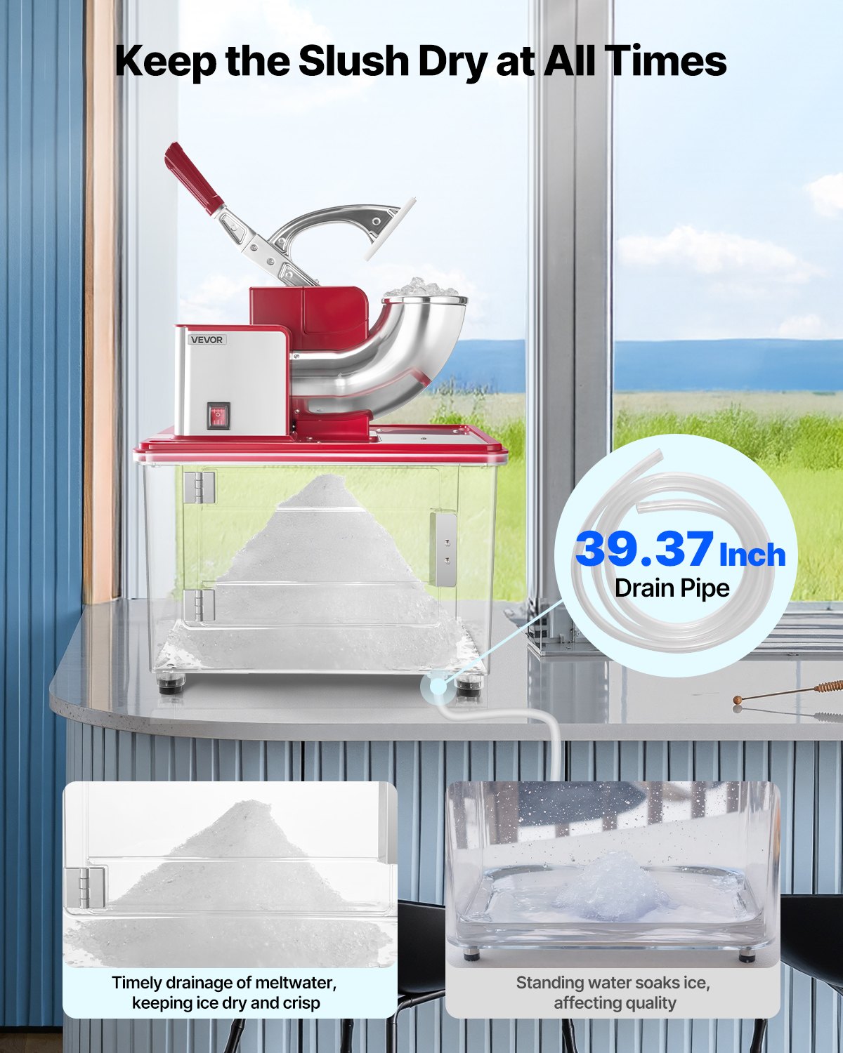 Red Commercial Ice Crusher 661LBS/H Electric Snow Cone Maker Shaved Ice
