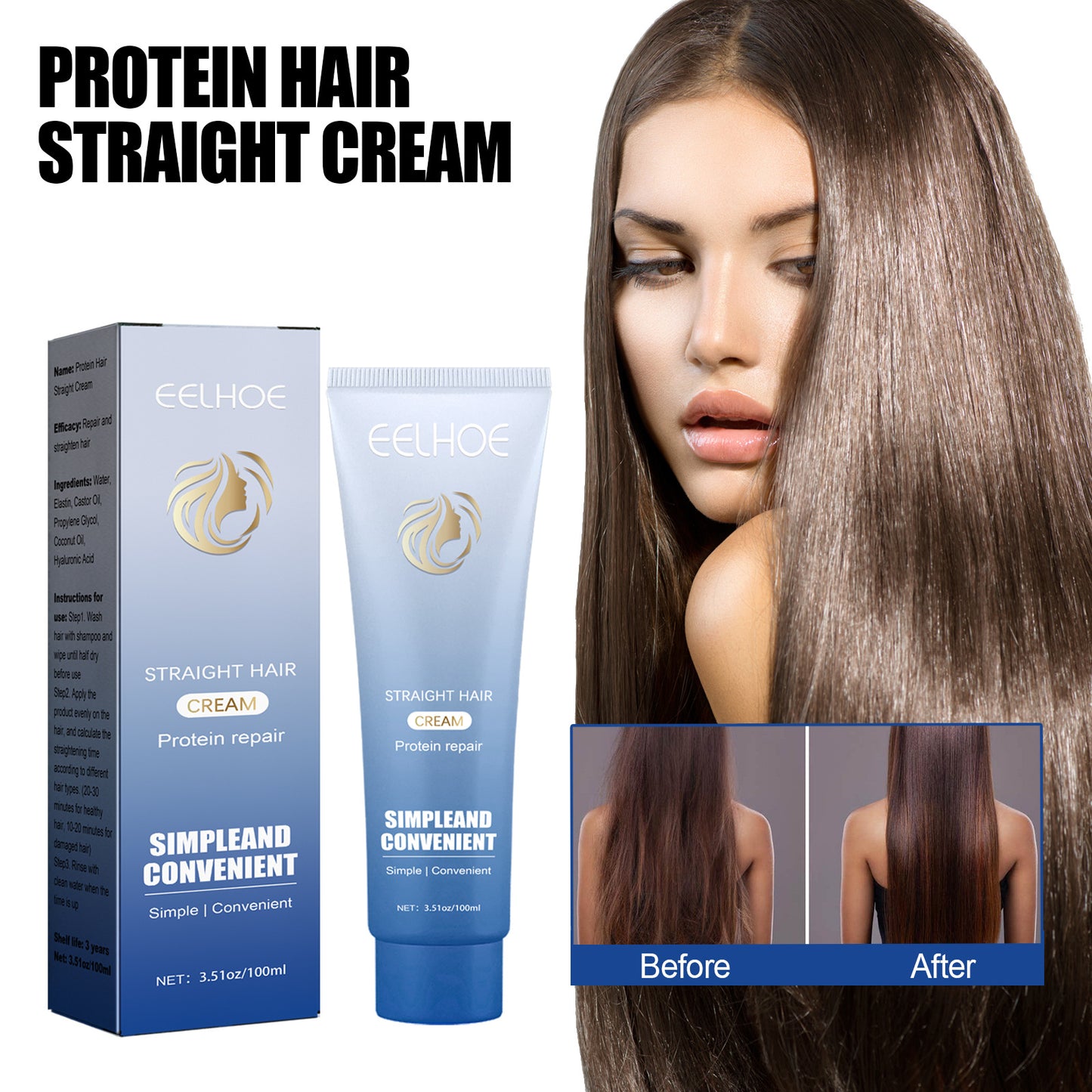 Protein Corrective Hair Straightening Cream - Smoothing & Anti-Frizz Treatment