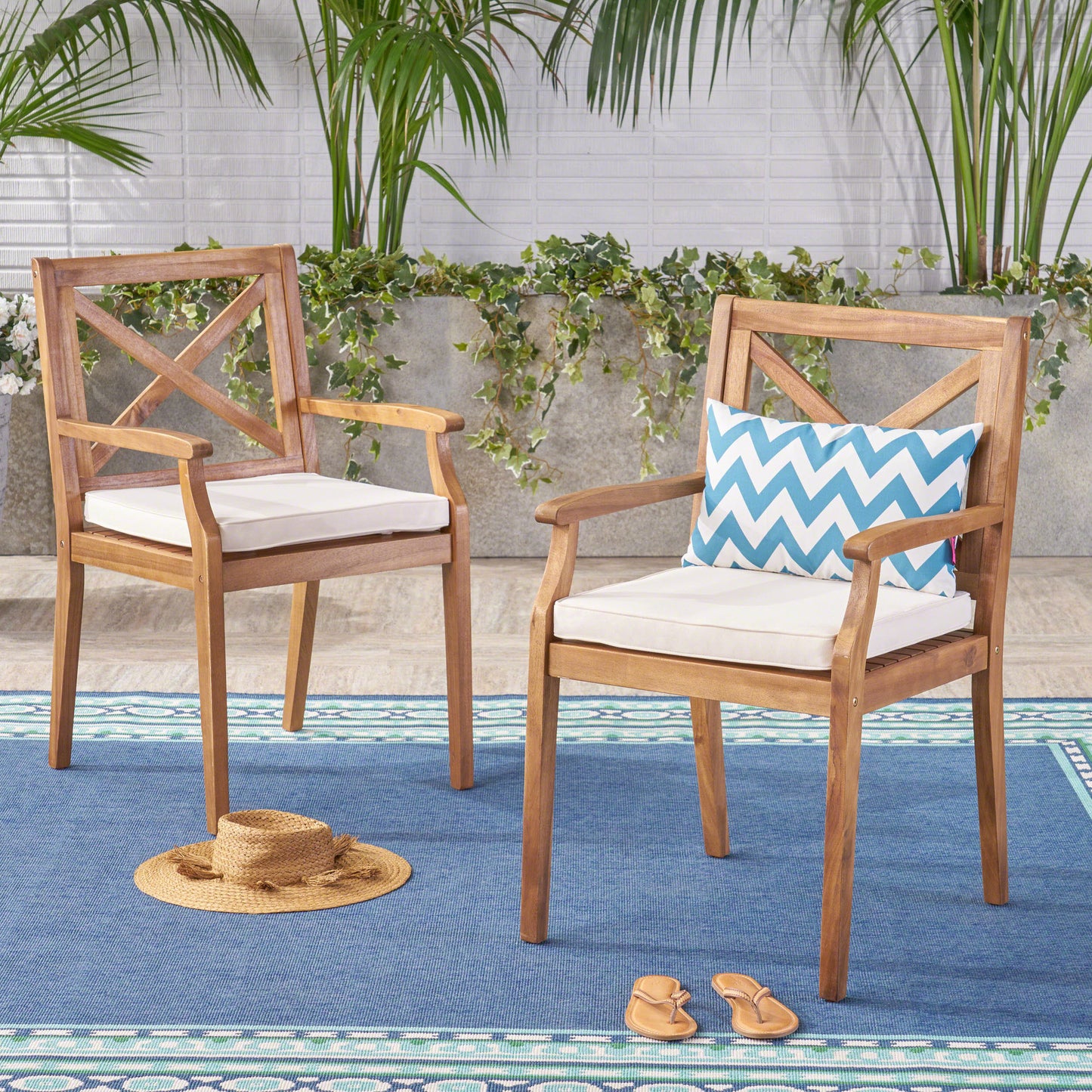 Perla Outdoor Dining Chairs Set - 2 Cream Cushions