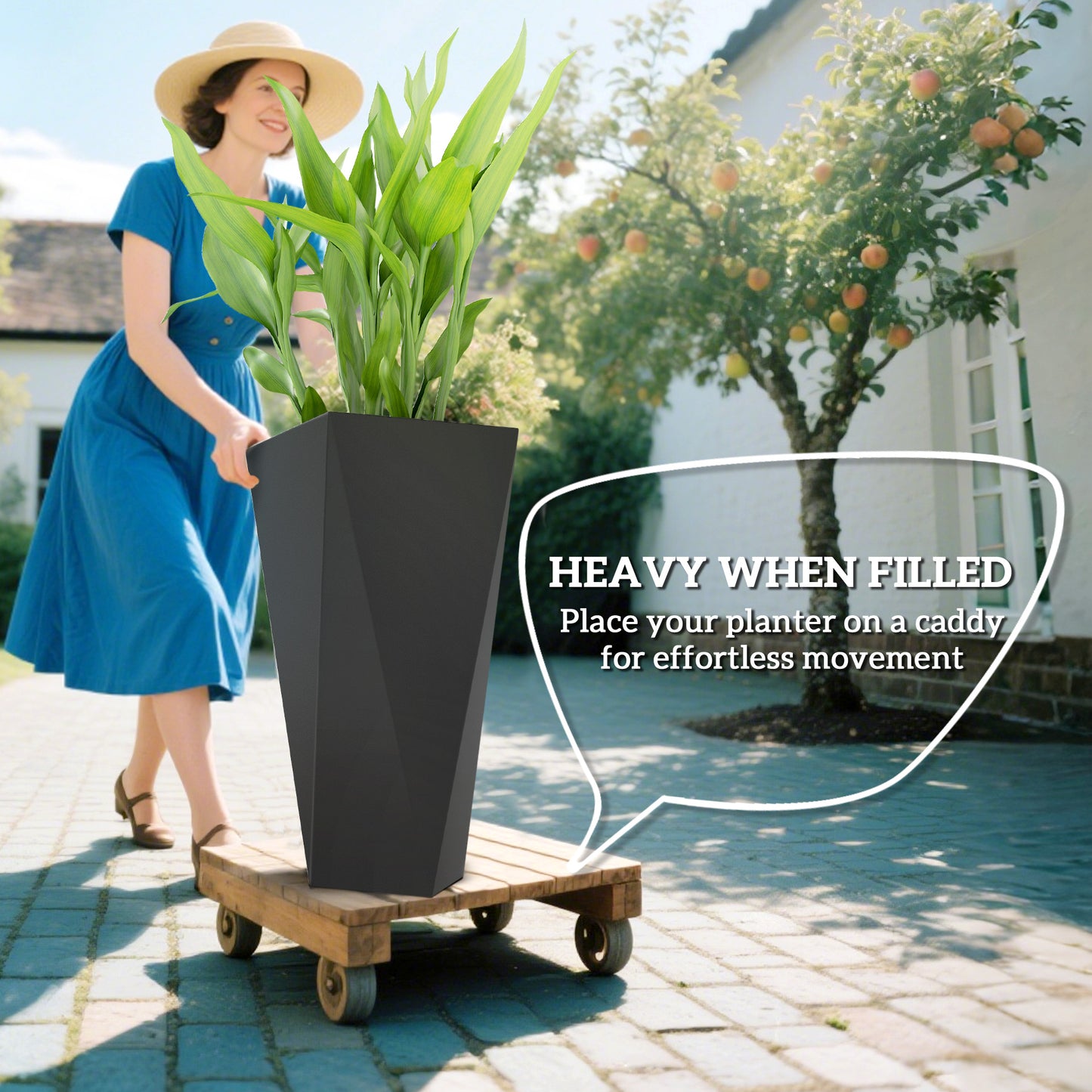 Set of 3 Tall Stackable Outdoor Garden Planters with Drainage Holes - Black