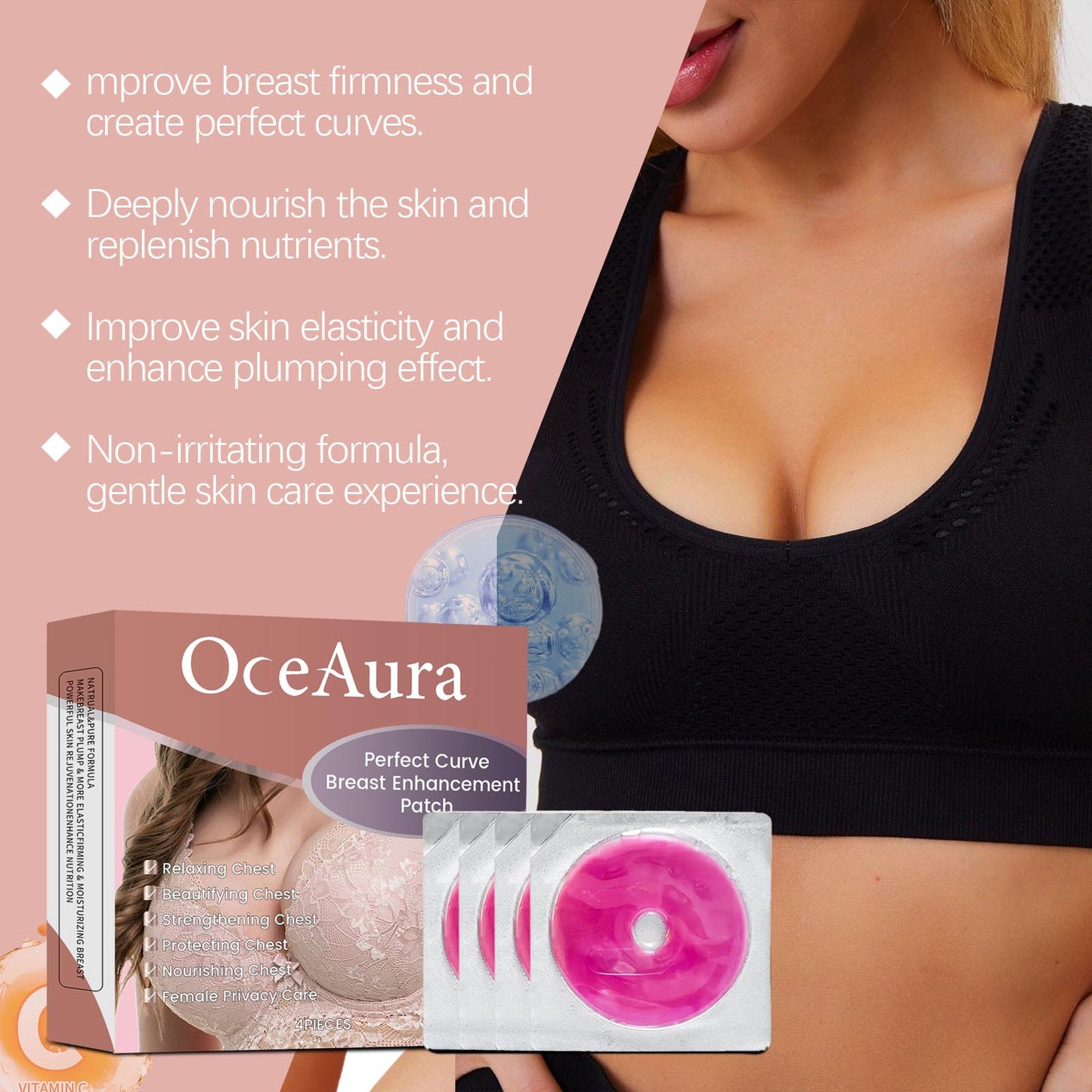 Firming Chest Skin Care Patch - Moisturizing Herbal Breast Treatment - 4 Pack
