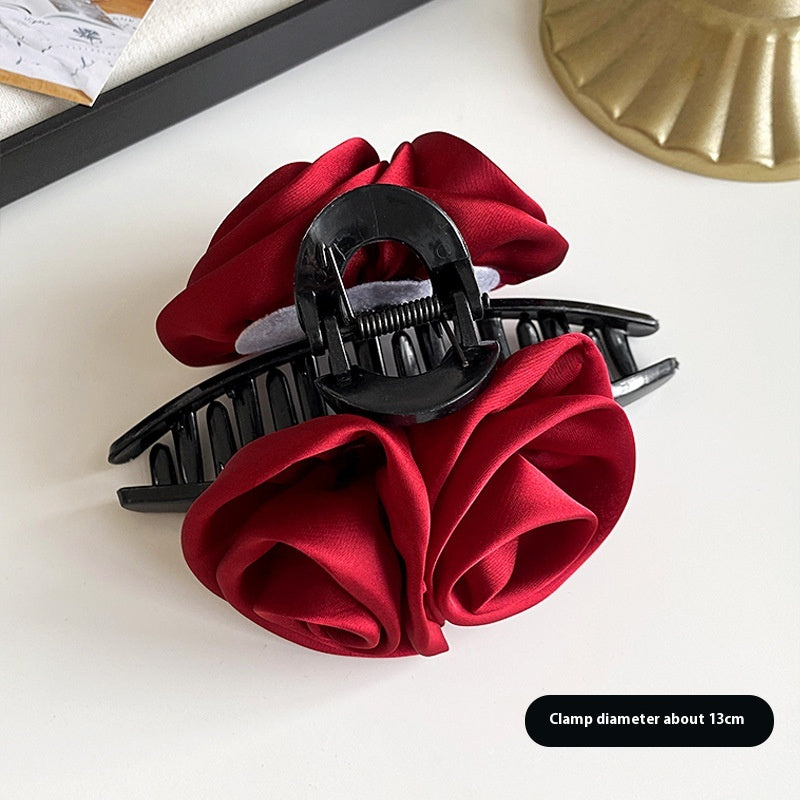 Elegant Rose Flower Hair Clip for Women Satin Hair Accessories