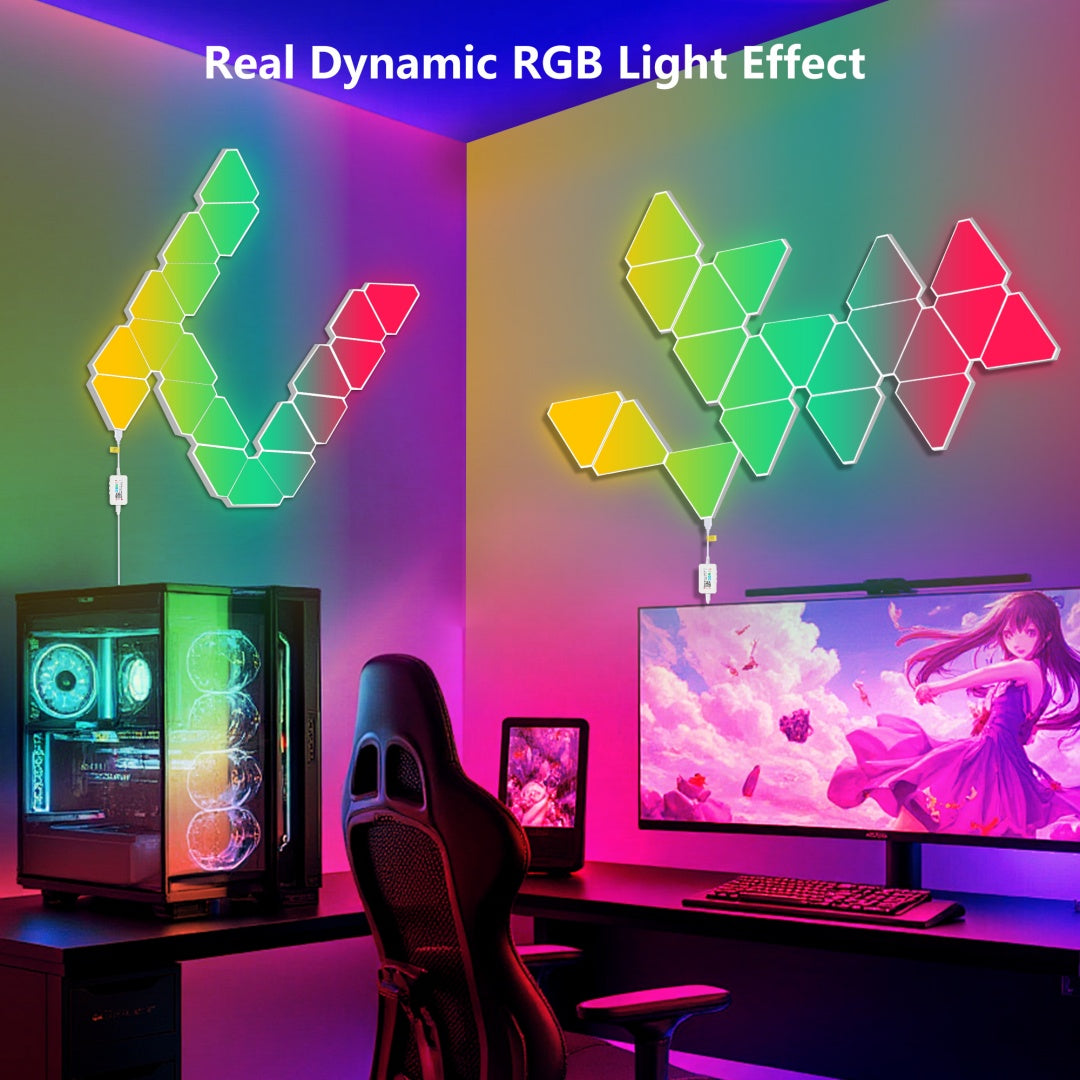 Triangular RGB LED Wall Lights 20-Pack with App & Remote - Music Sync Gaming Decor