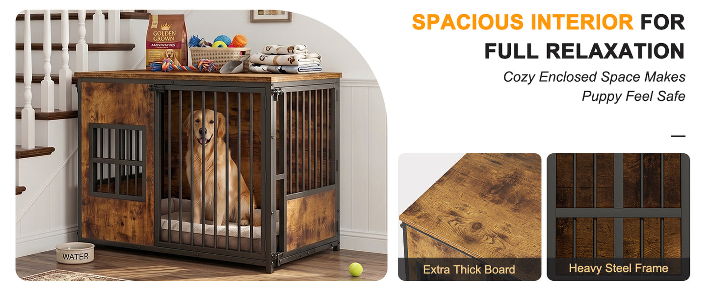 Large Wooden Dog Crate Furniture with Storage Top - Indoor Pet Kennel