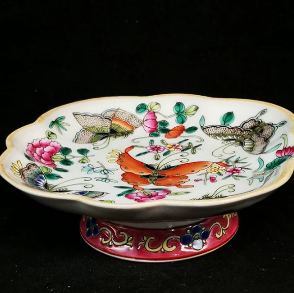 Ceramic Pastel Butterfly and Flower Motif Teapot Stand and Fruit Plate