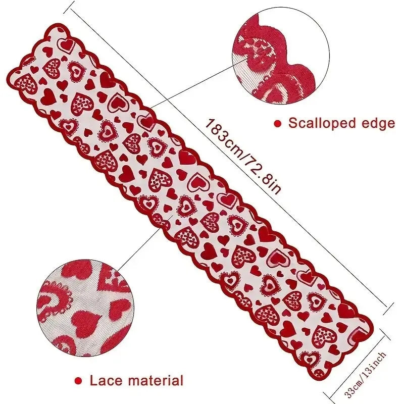 Lace Heart Table Runner - 13 x 72 Inch Valentine's Day Decor