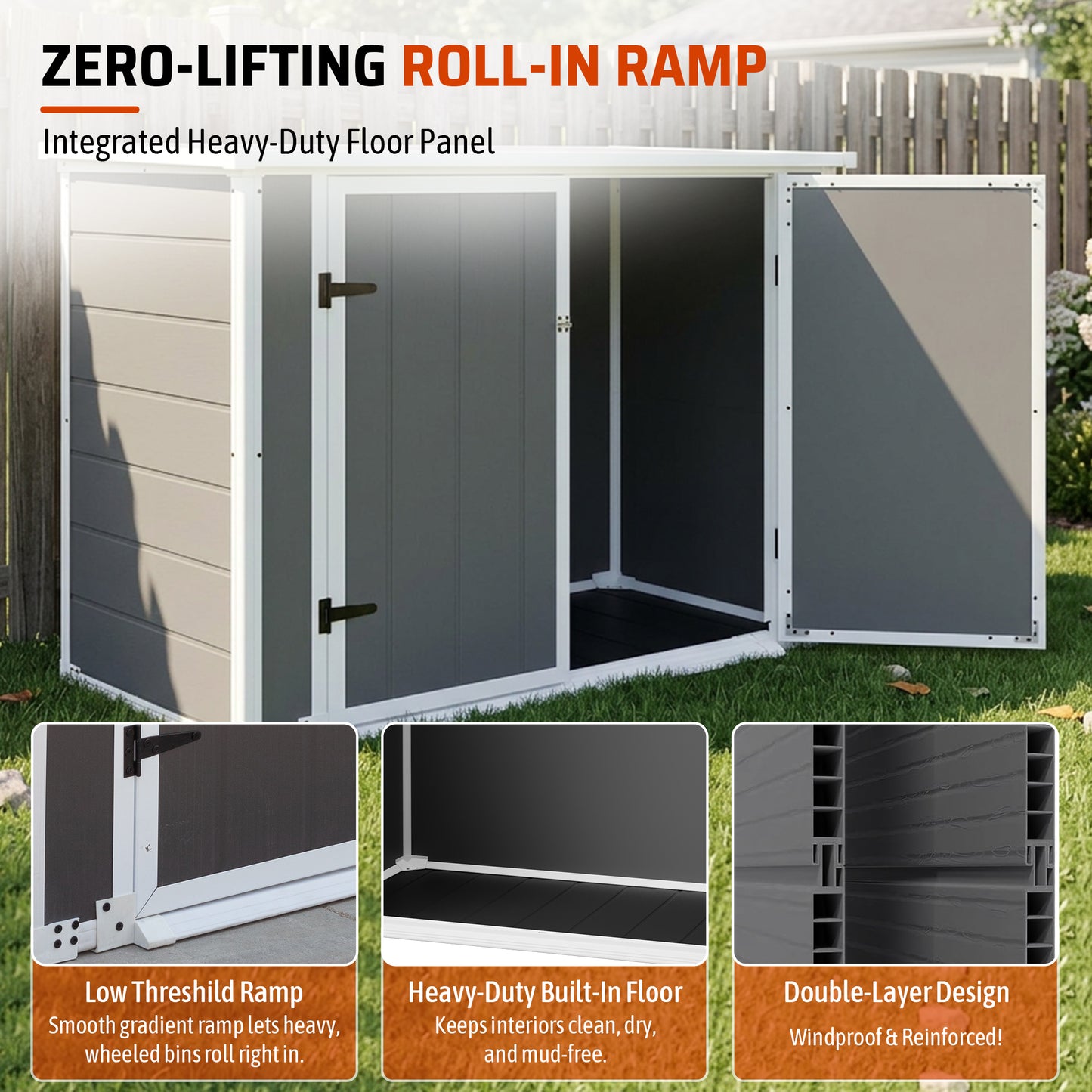 Gray Outdoor Storage Shed with Ramp & Hydraulic Lid - Waterproof