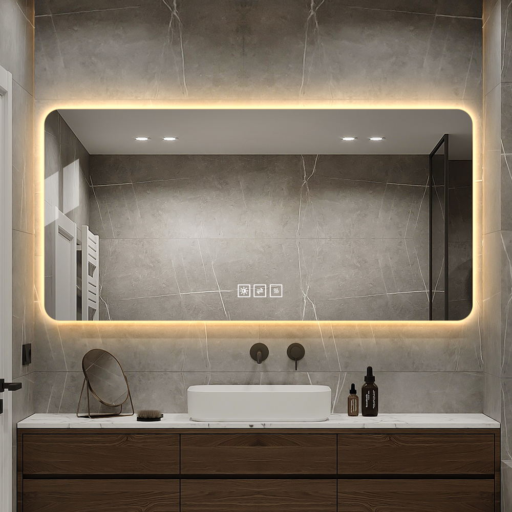 LED Bathroom Mirror - 48x24in, Corrosion-Resistant, Dimmable with Demist Function - Silver