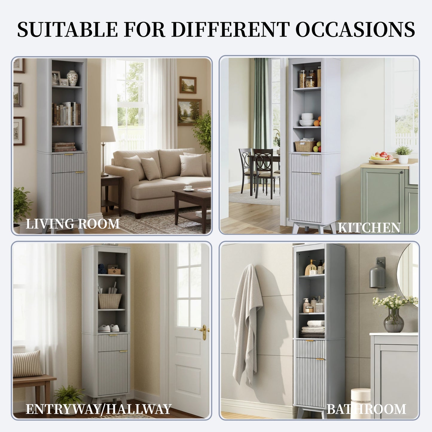 68" Tall Bathroom Storage Cabinet with Adjustable Shelves - Gray