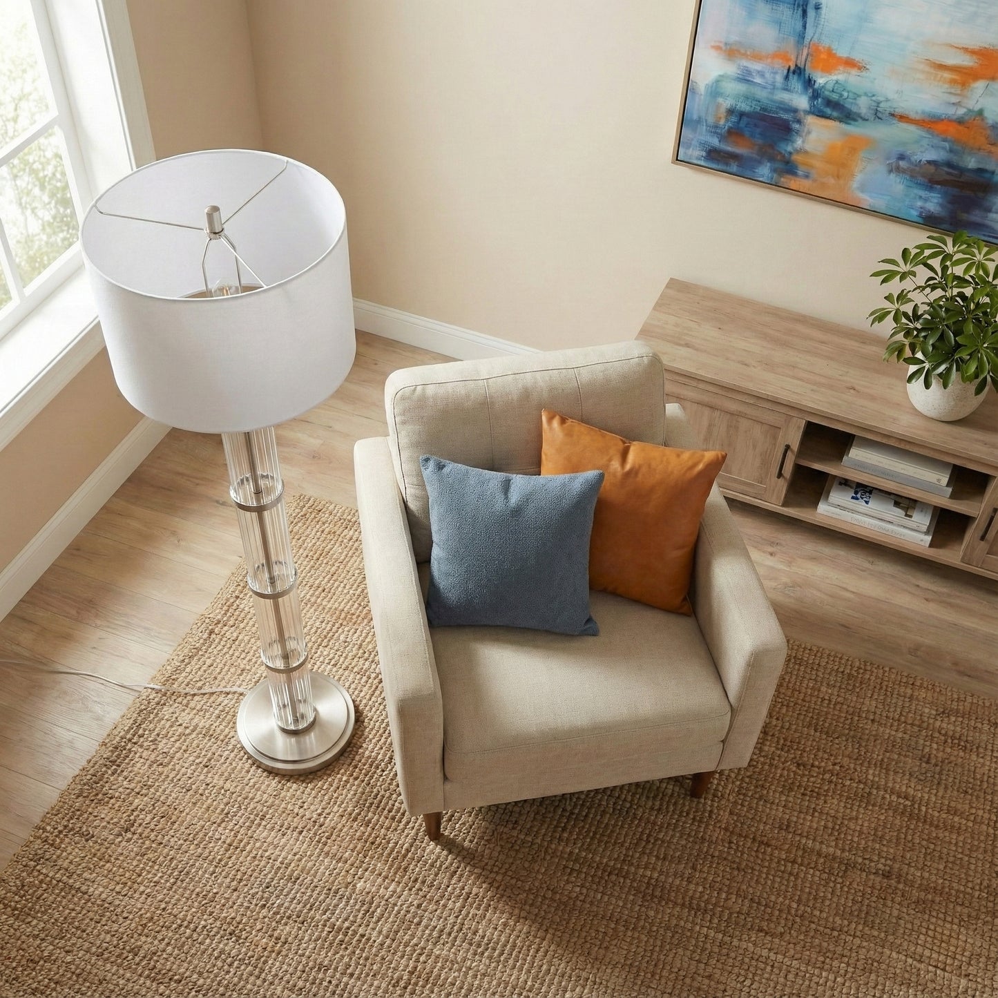 Nimbus Brushed Nickel Floor Lamp With 3-Way Rotary Clear Glass Body