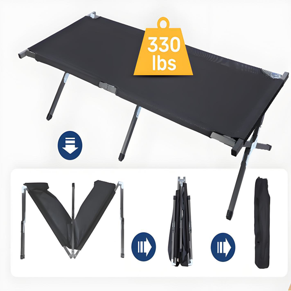 Portable Folding Camping Cot with Carrying Bag - Black