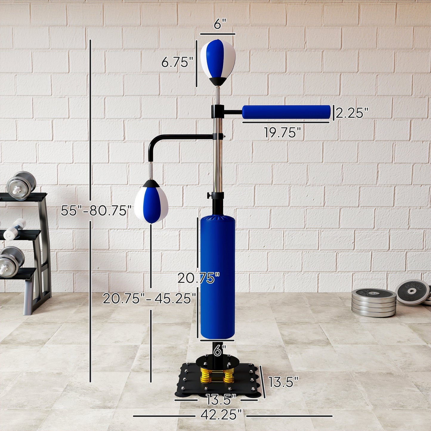 Speed Punching Bag Stand with Reflex Bag - Blue, Adjustable 4.6' to 6.7'