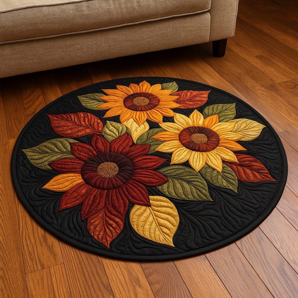 Digital Printed Round Rug with Leaf Pattern - Multiple Sizes & Styles