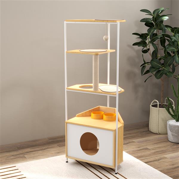 Corner Cat Tower - Multi-Level Cat Tree & Condo for Small Spaces - White