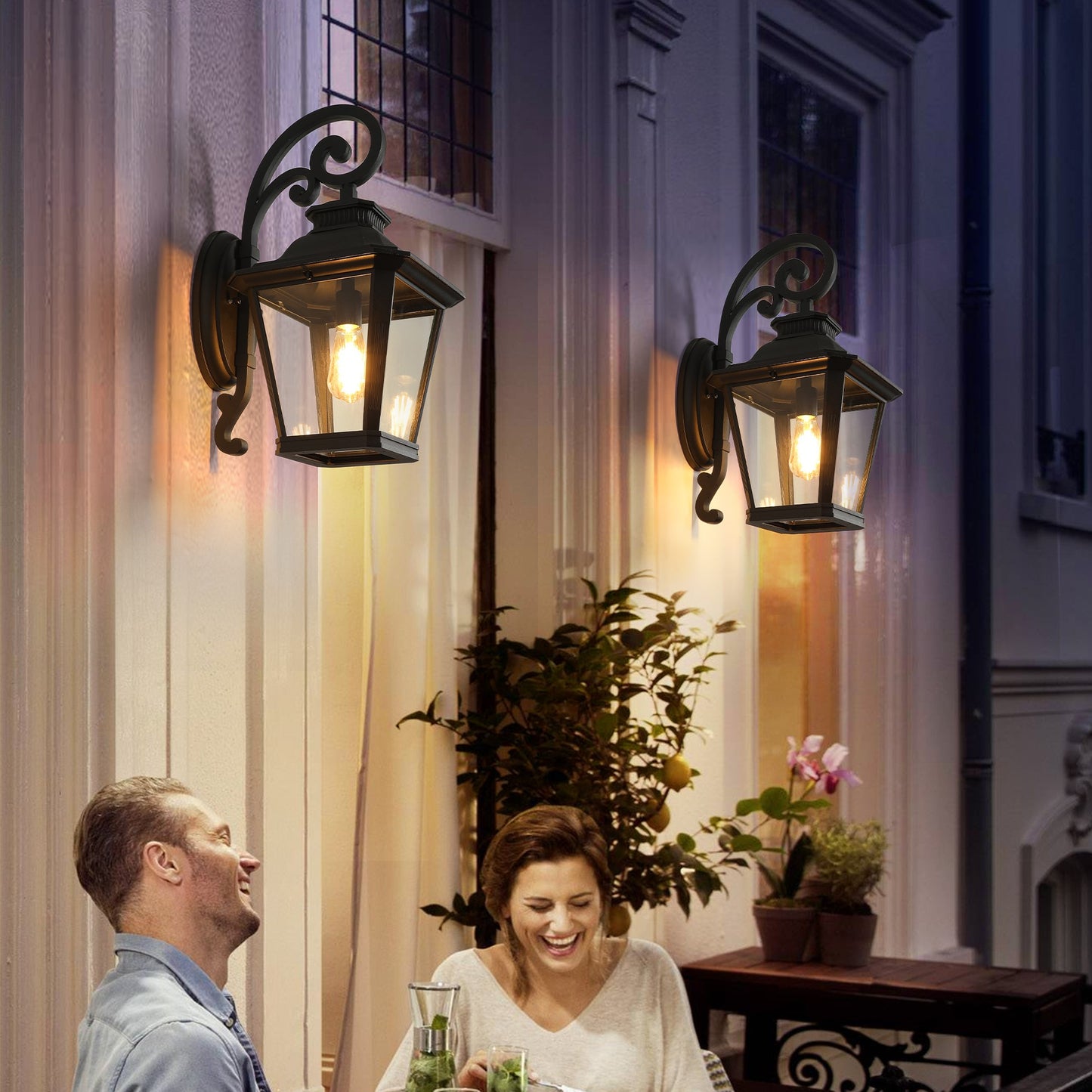 Outdoor Wall Lanterns 2-Pack - Black Vintage Waterproof Sconce