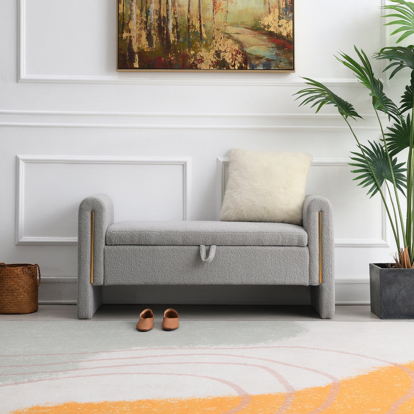 Modern Teddy Bed End Bench With Arms And Storage,Upholstered Large