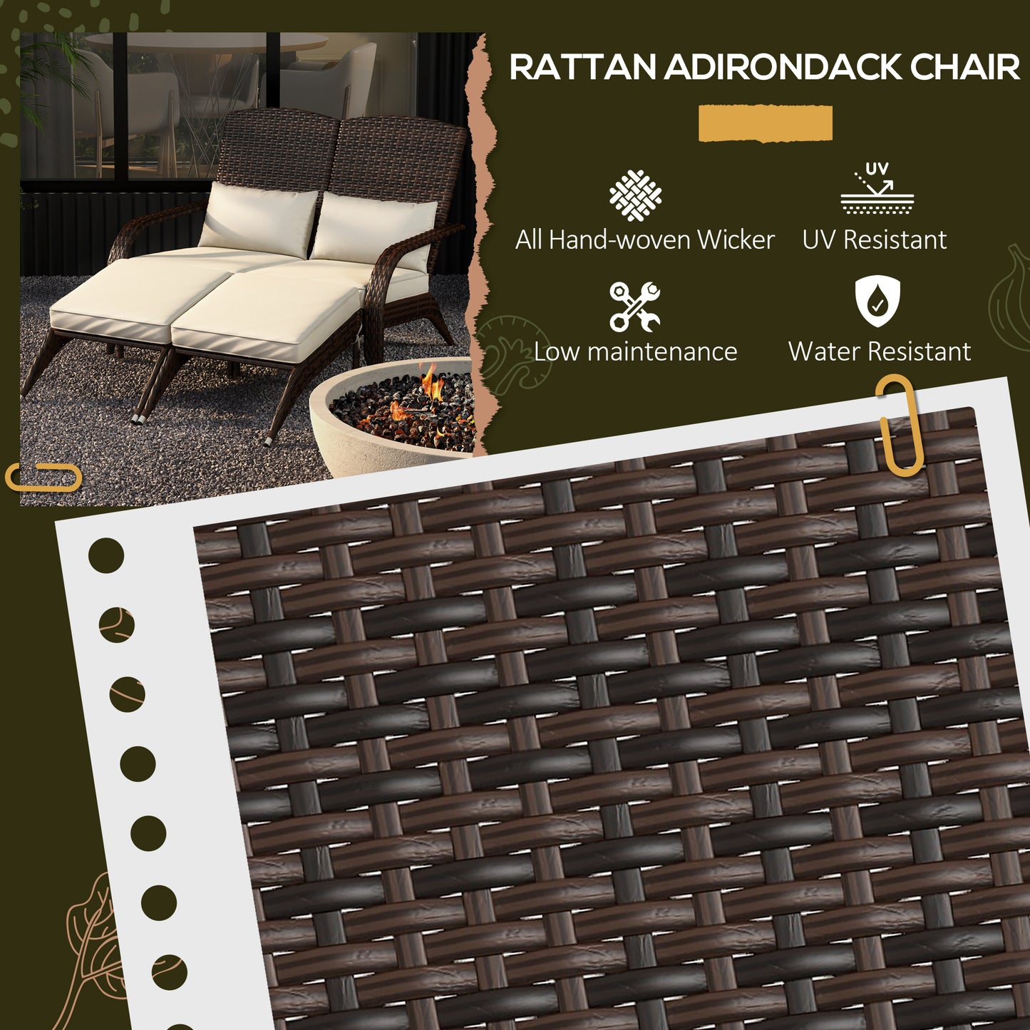 2-Person Wicker Adirondack Chair with Cushions - Cream White