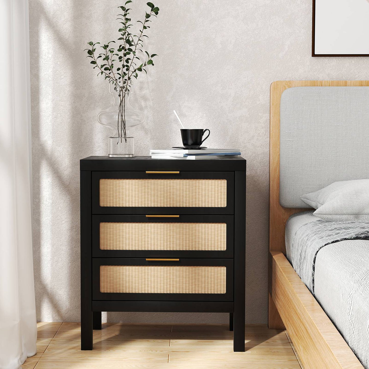 Bedside Table 3 Layers Large Capacity Storage Drawer Design