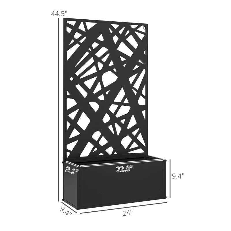 Metal Garden Planter Box with Decorative Privacy Screen - Wall-Mounted or Freestanding, 24 Inch Black