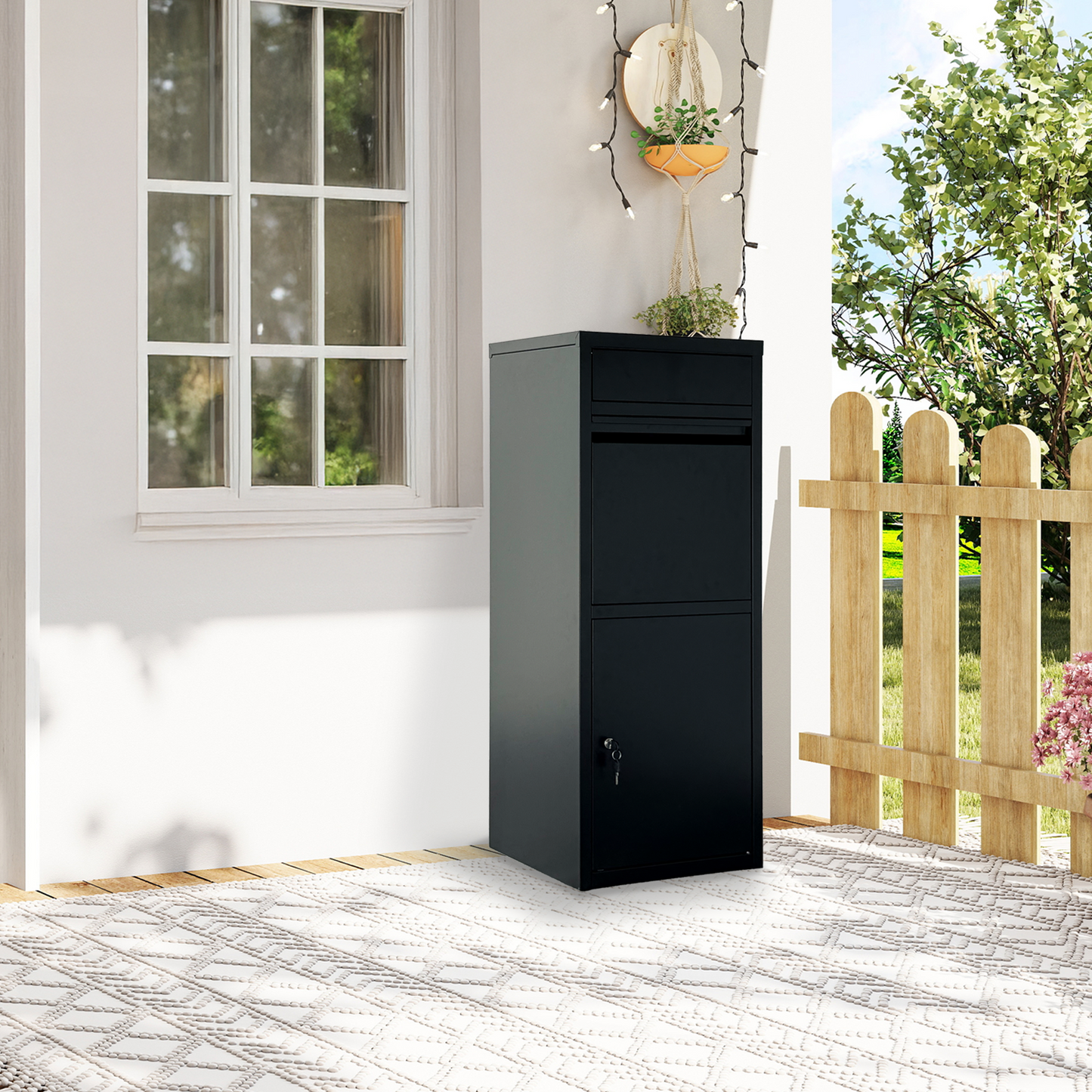 Large Steel Package Delivery Box with Lockable Mail Compartment - Black