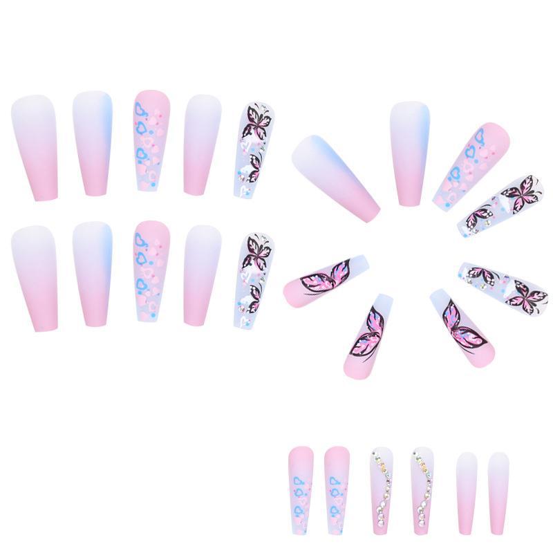 Gradient Butterfly Nail Art Set with Heart Design for Ladies