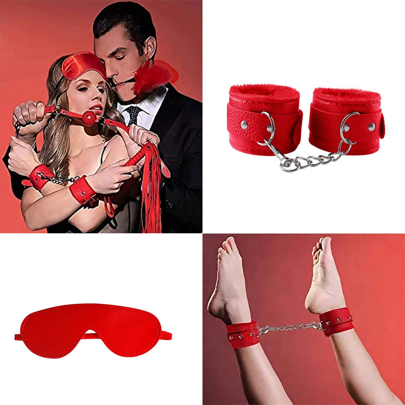 7-Piece BDSM Handcuff and Clip Set - Red