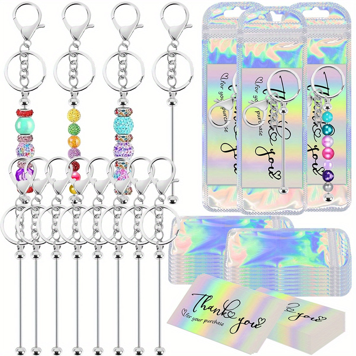 DIY Beaded Keychain Set - 60 Pieces with Thank You Cards