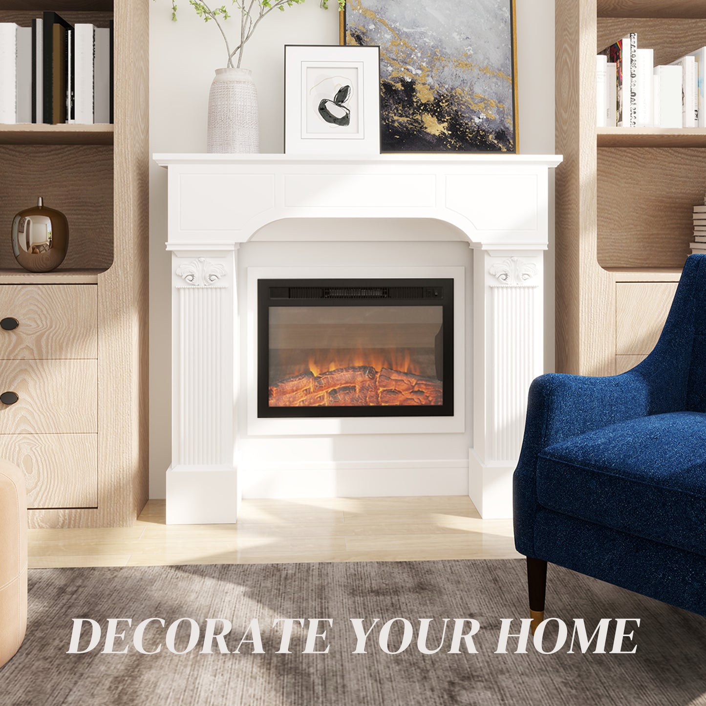 White Fireplace Mantel Surround for Electric Fireplaces - 43.3" W x 42.8" H