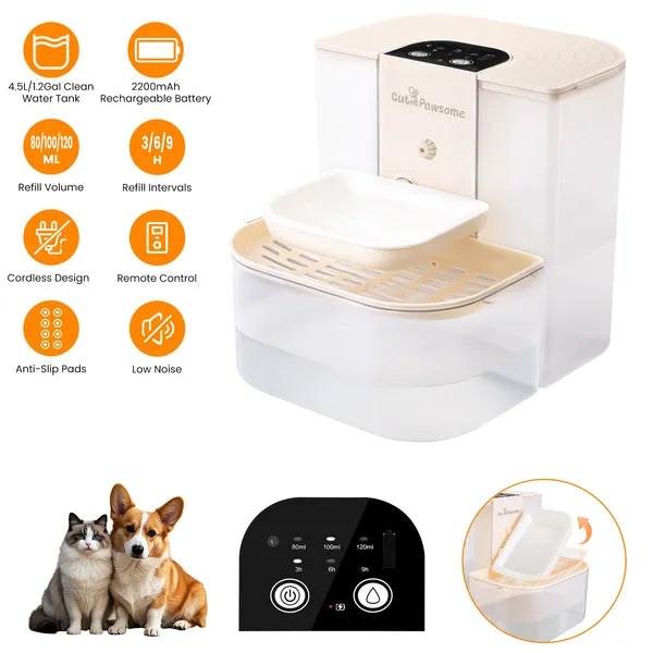 Automatic Pet Water Fountain 4.5L for Cats & Dogs - Self-Refill, Rechargeable, Adjustable Volume