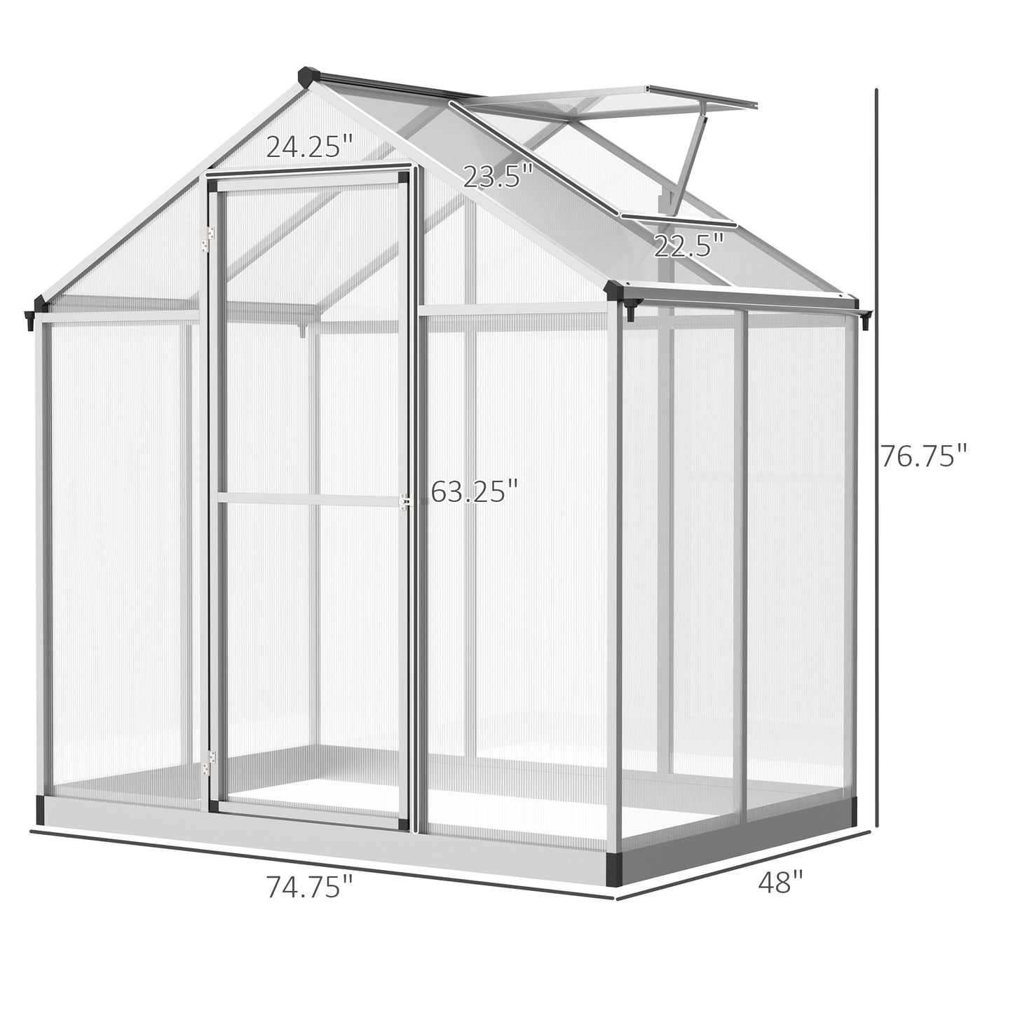Walk-In Polycarbonate Greenhouse 4x6 ft with Roof Vent - Outdoor Garden Shelter