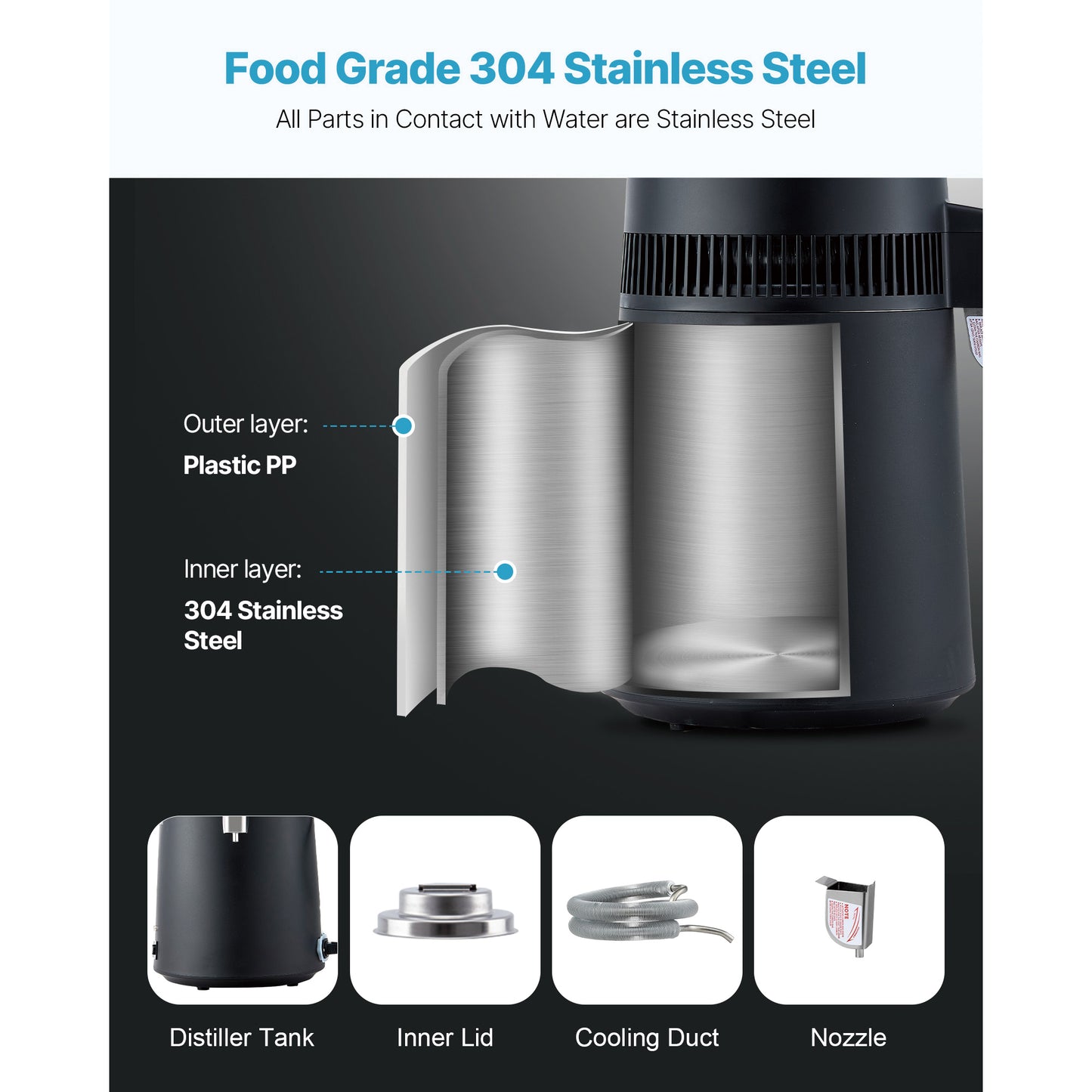 Large 6L Water Distiller - 900W Countertop Water Purifier for Home Use
