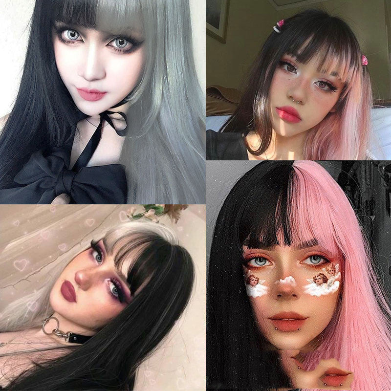 European & American Style Long Straight Wig for Women - Pink, 70cm
