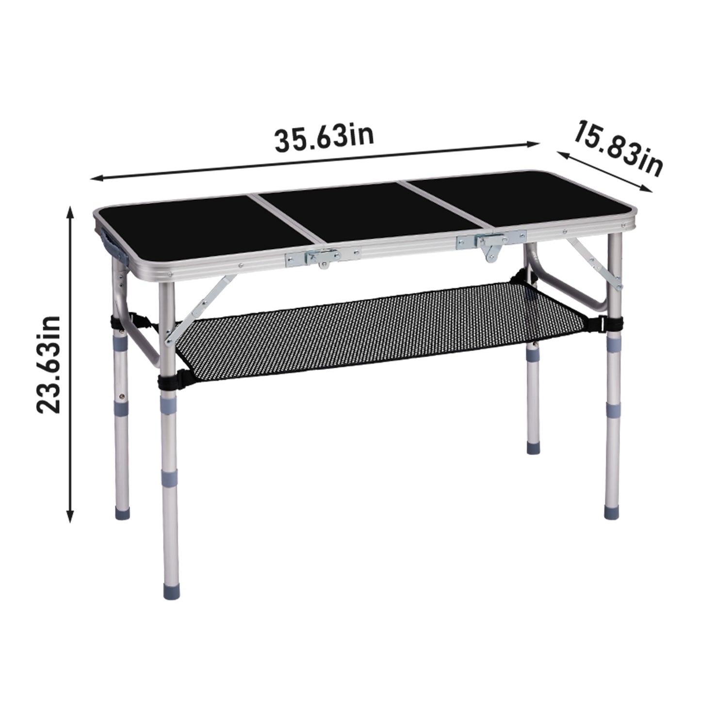 3ft Adjustable Height Foldable Camping Table with Storage Mesh - Black