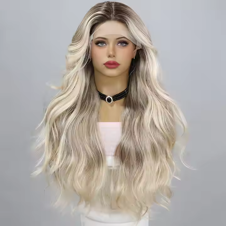 28-Inch Wavy Synthetic Lace Front Wig - Golden Gradient