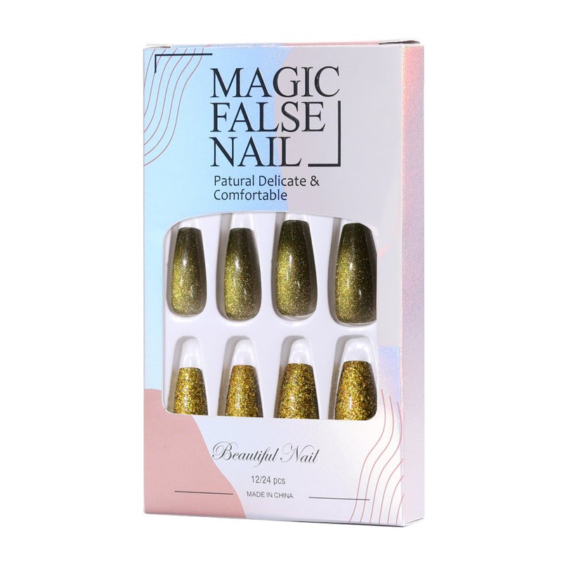 Fake Nail Patches Golden Earth - 24 Pieces with Gel