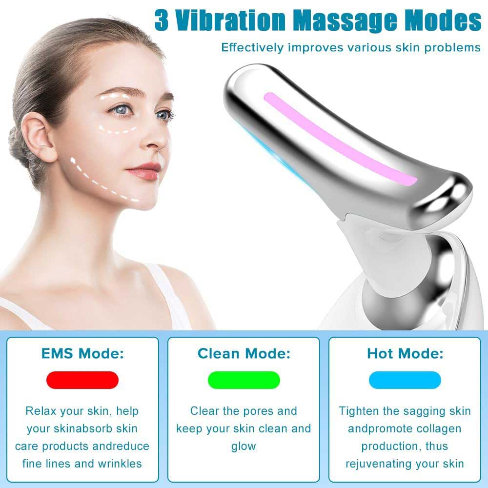 Facial & Neck Massager with LED Light Therapy, Heat, and EMS Vibration