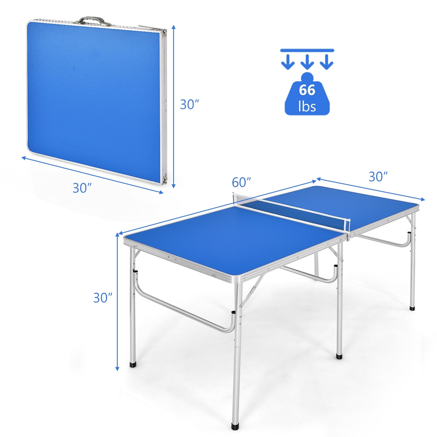 60-Inch Portable Folding Ping Pong Table with Accessories